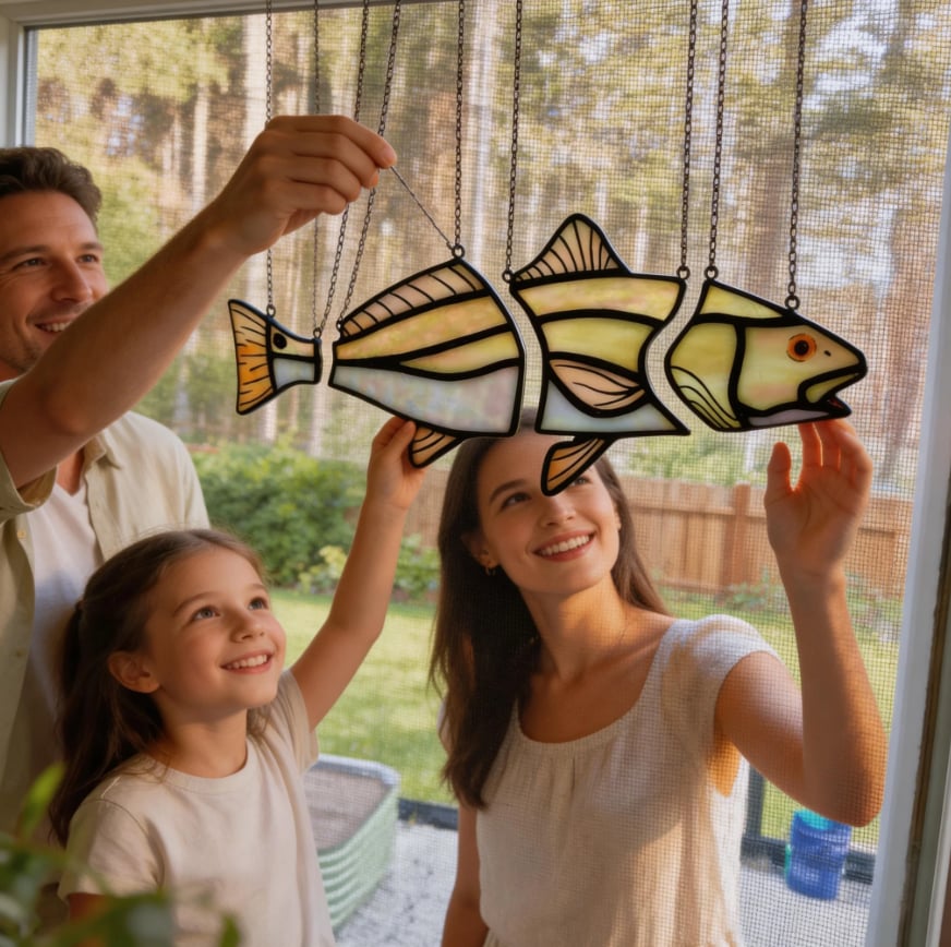 🐟 Handcrafted Stained Glass Red Drum Swimming Illusion Suncatcher✨