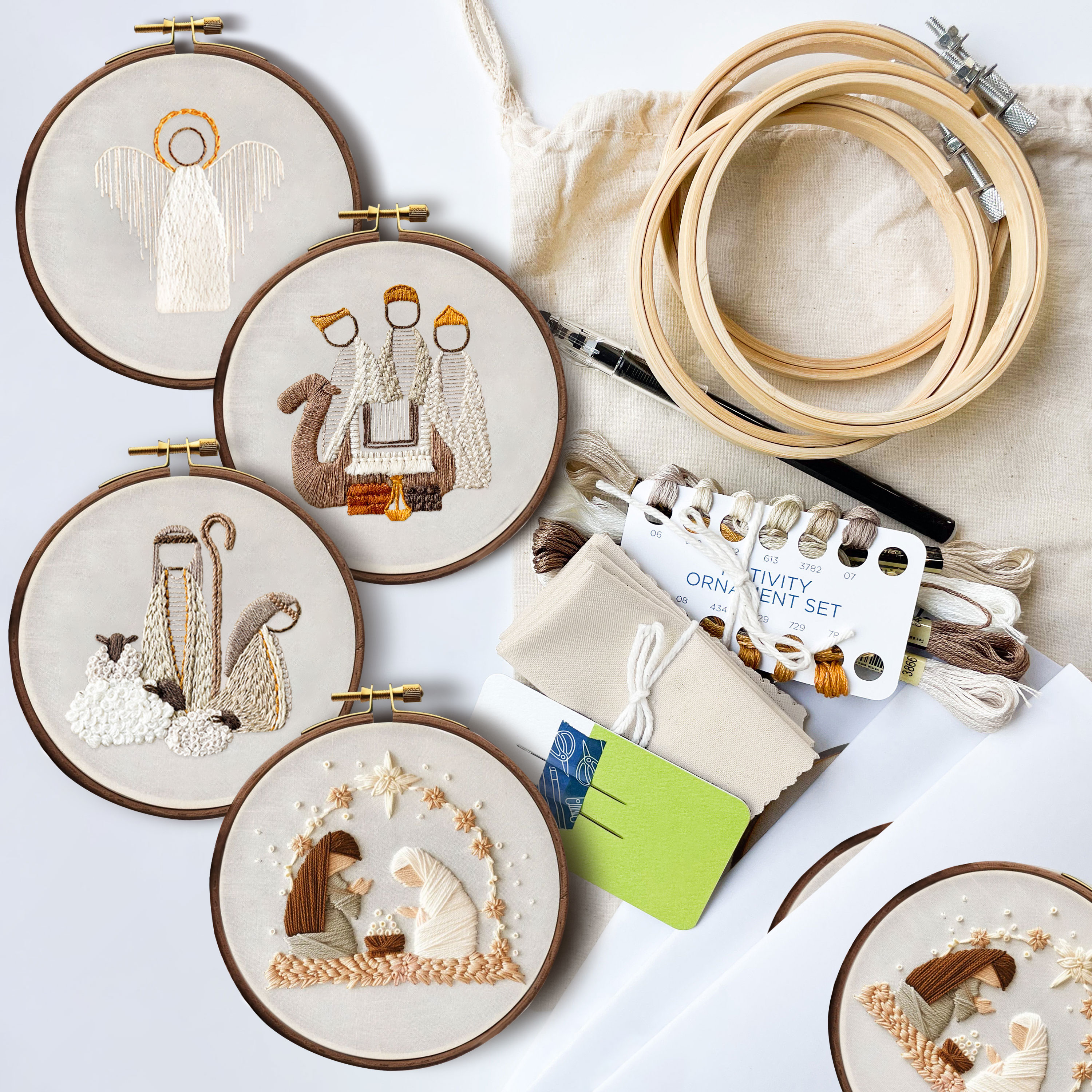 Nativity Scene Embroidery Kit / Set of 4