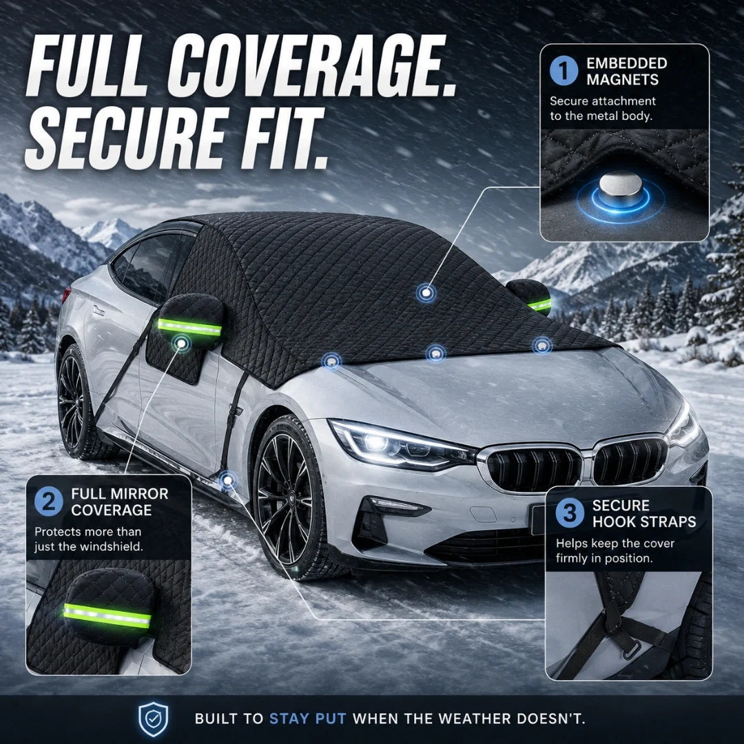 Full coverage windshield and mirror snow cover