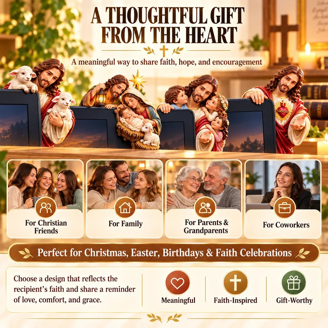 Faith-inspired monitor corner decorations presented as thoughtful gifts for friends and family