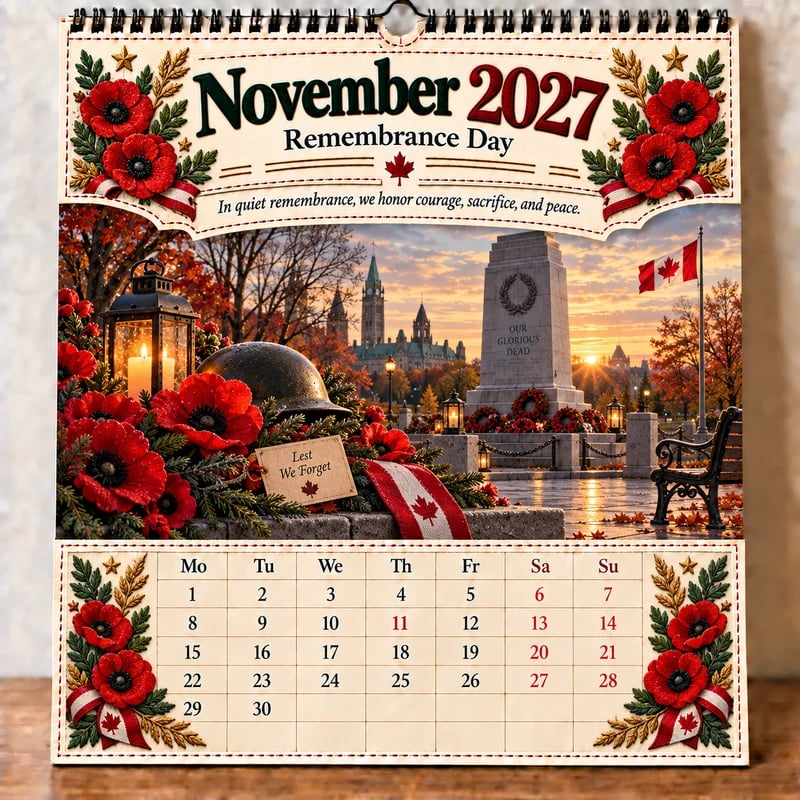 November 2027 Remembrance Day Canada Calendar