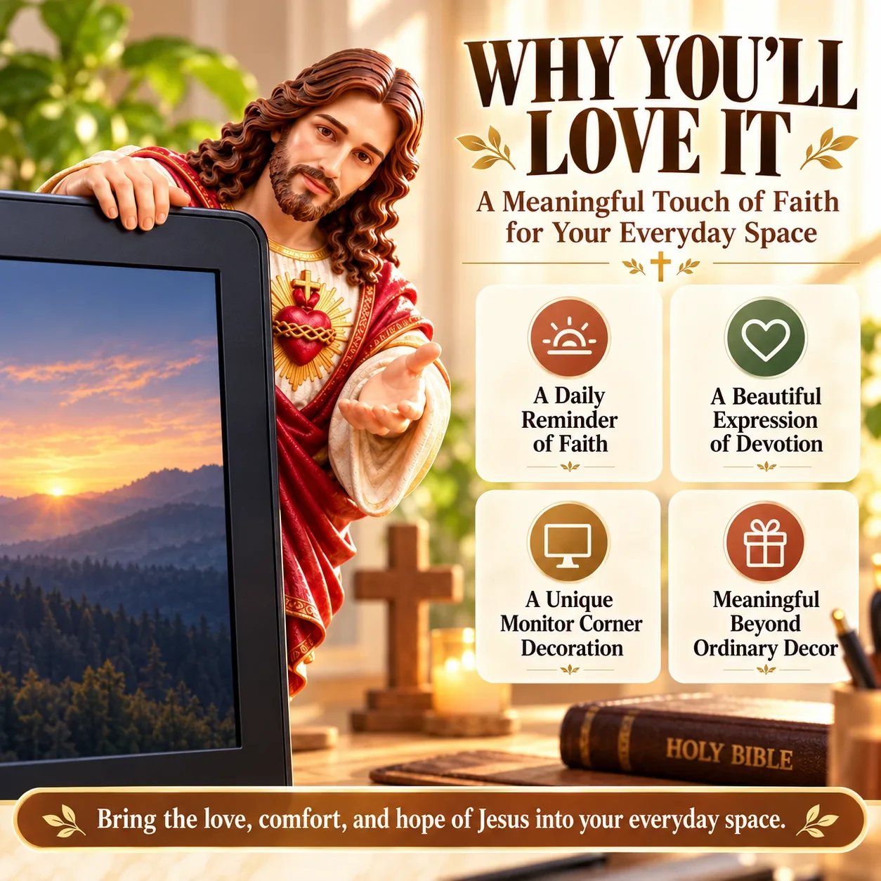 Faith-inspired monitor corner decoration with four key reasons to love the design