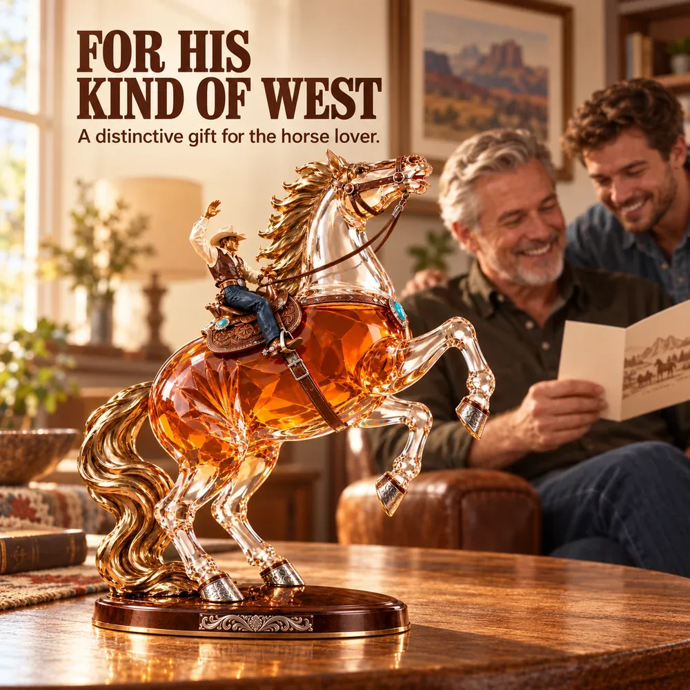 Horse decanter at a father and adult son gift moment