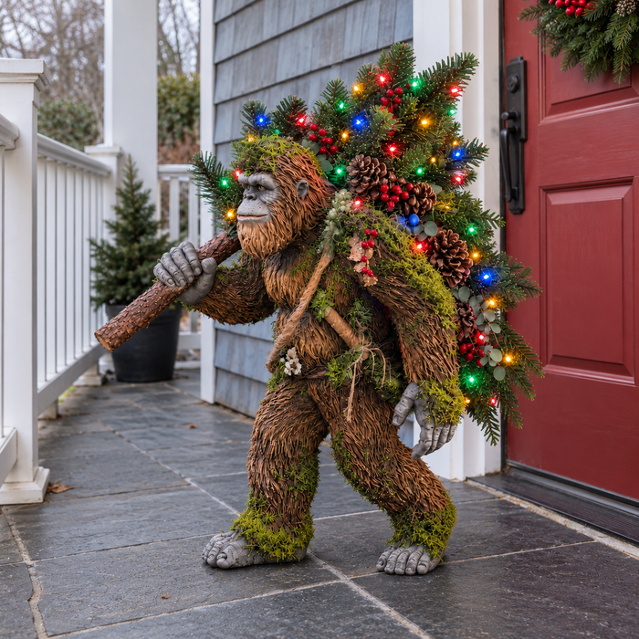Sasquatch at a shingled-home entrance