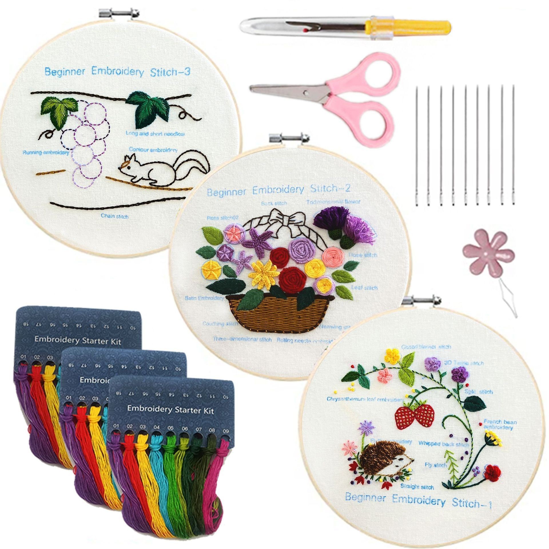 Basic embroidery practice (Basic 3-piece set)--DIY novice teaching material package