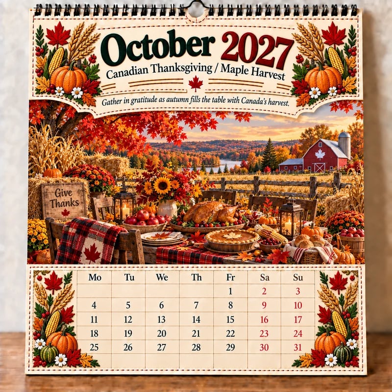 October 2027 Canadian Thanksgiving Calendar