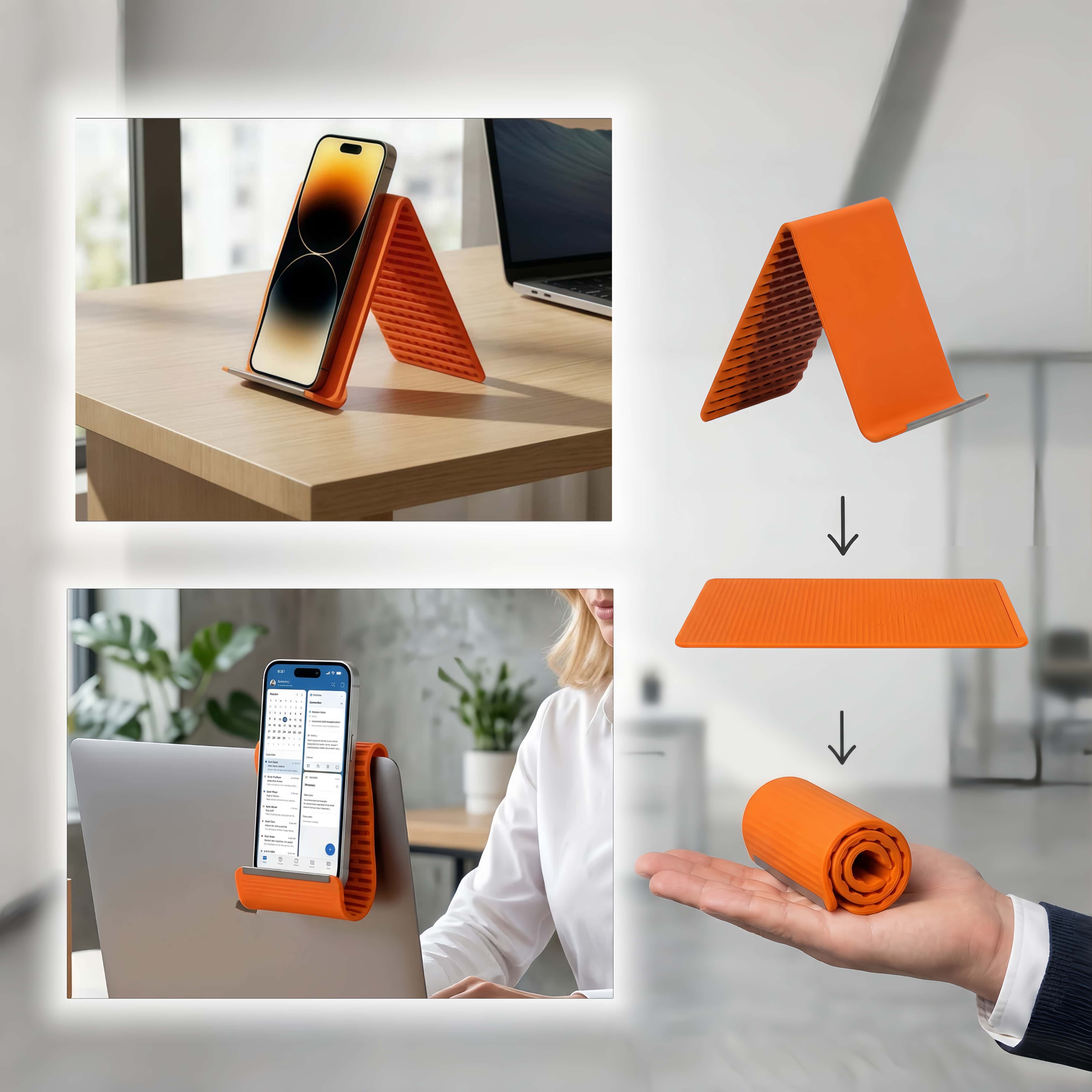 Flexible Silicone Phone Stand with Aluminum | Universal for Phone Tablet Laptop | Foldable Portable Travel Must Have Cellphone Smartphone Folding Mount