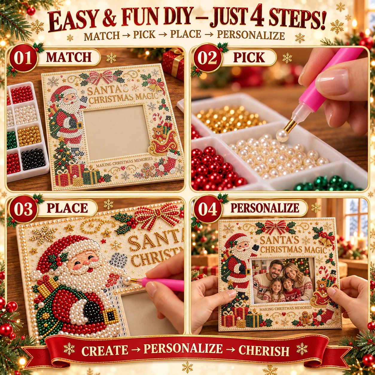 Four Step Pearl Art Photo Frame Process