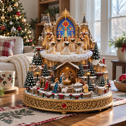 Christmas Nativity village photographed in a bright family living room