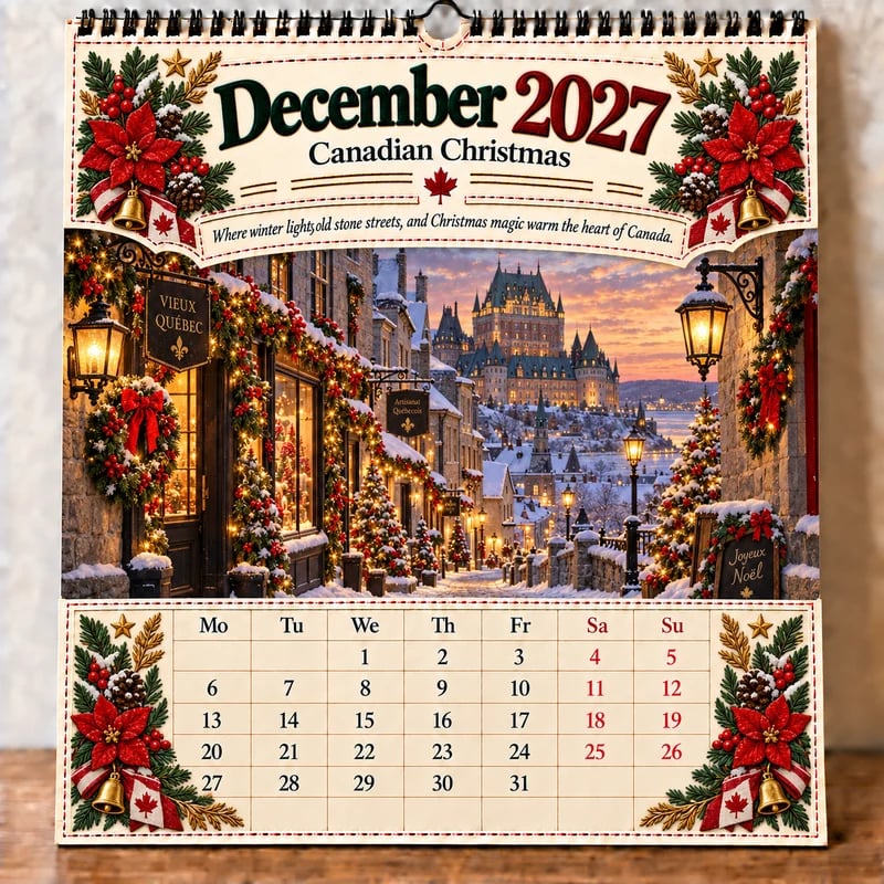 December 2027 Canadian Christmas Calendar
