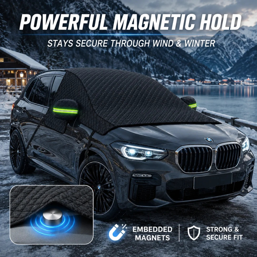 Embedded magnets holding windshield cover