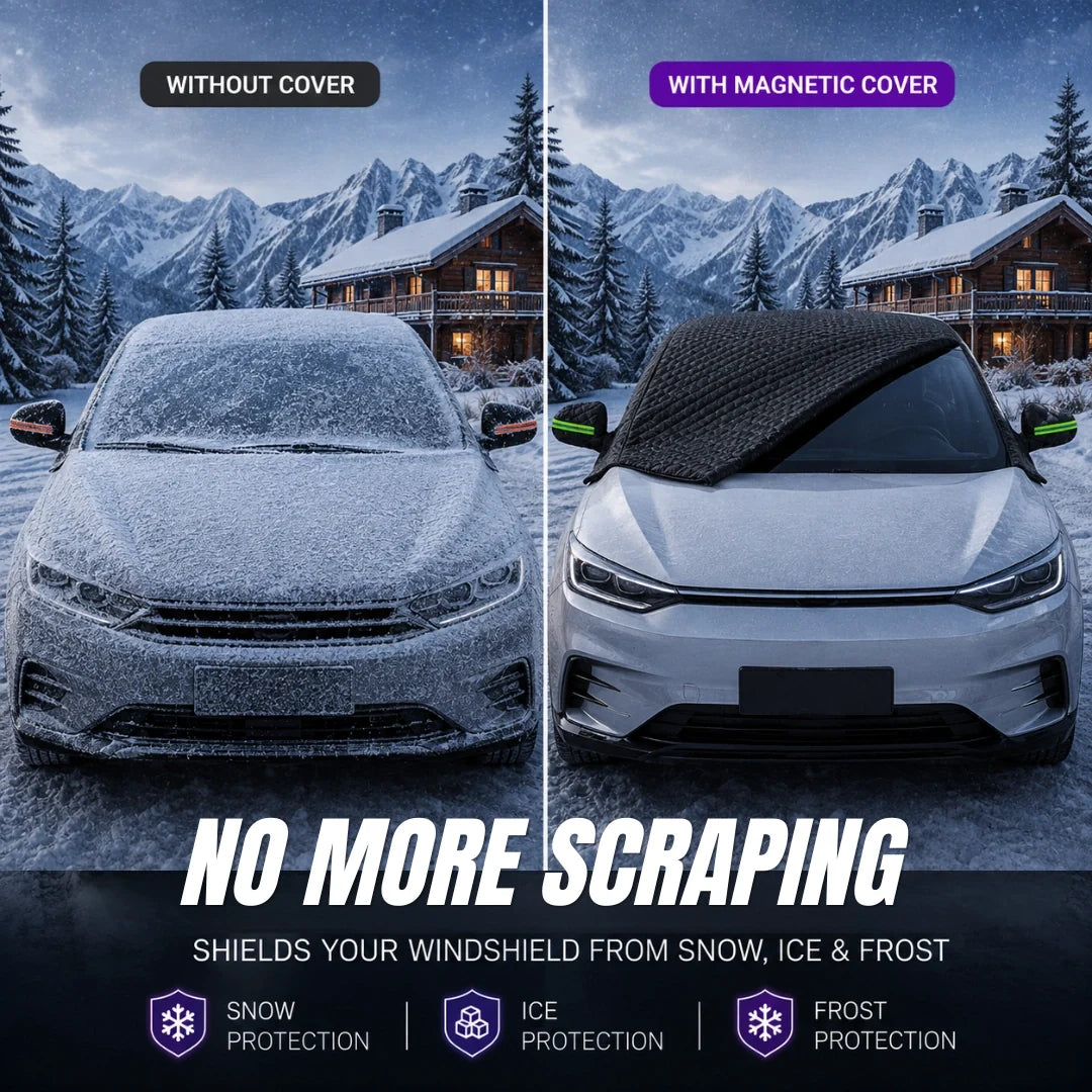 Windshield with and without magnetic snow cover