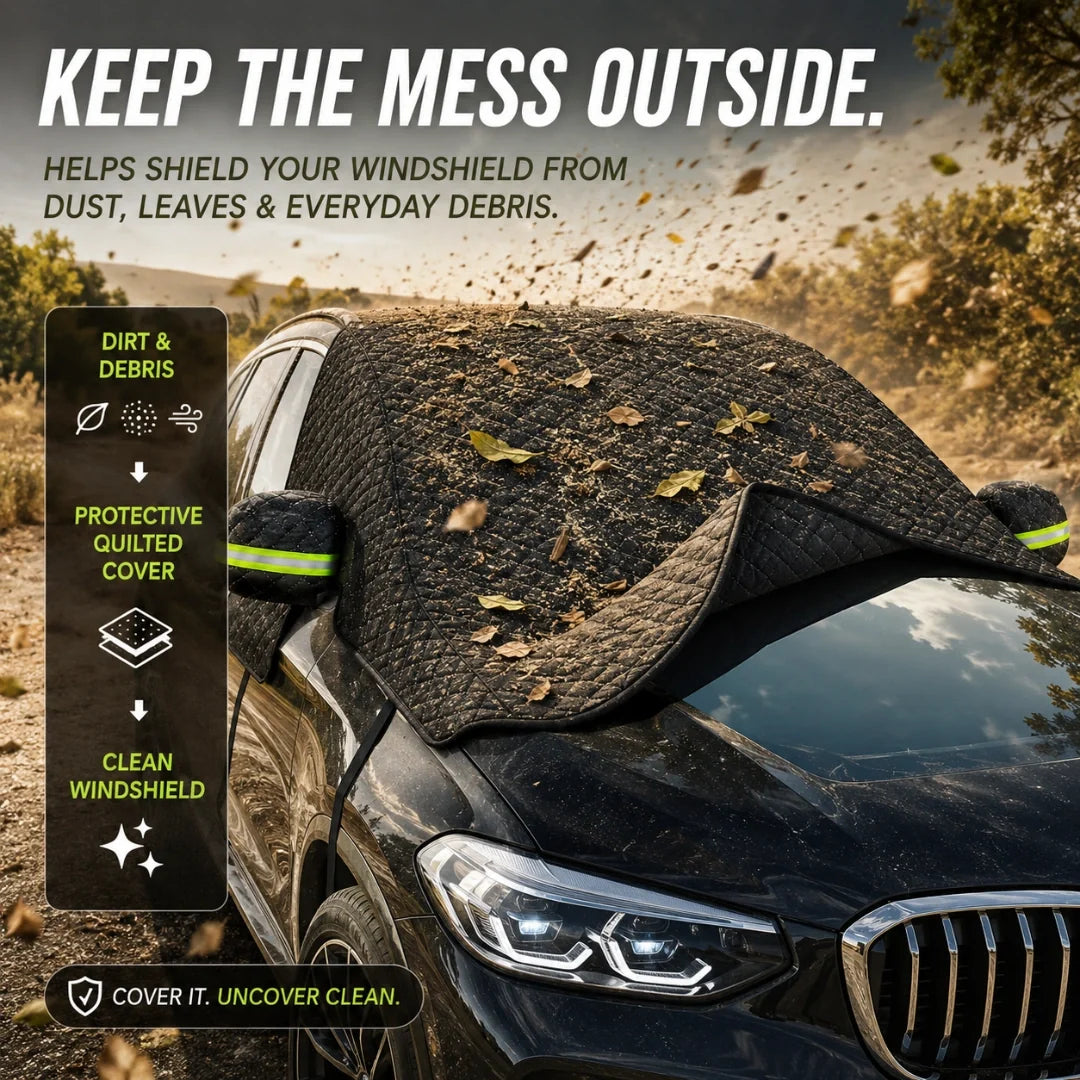 Windshield cover protecting against leaves and debris