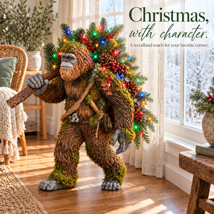 Sasquatch beside a bright living-room window