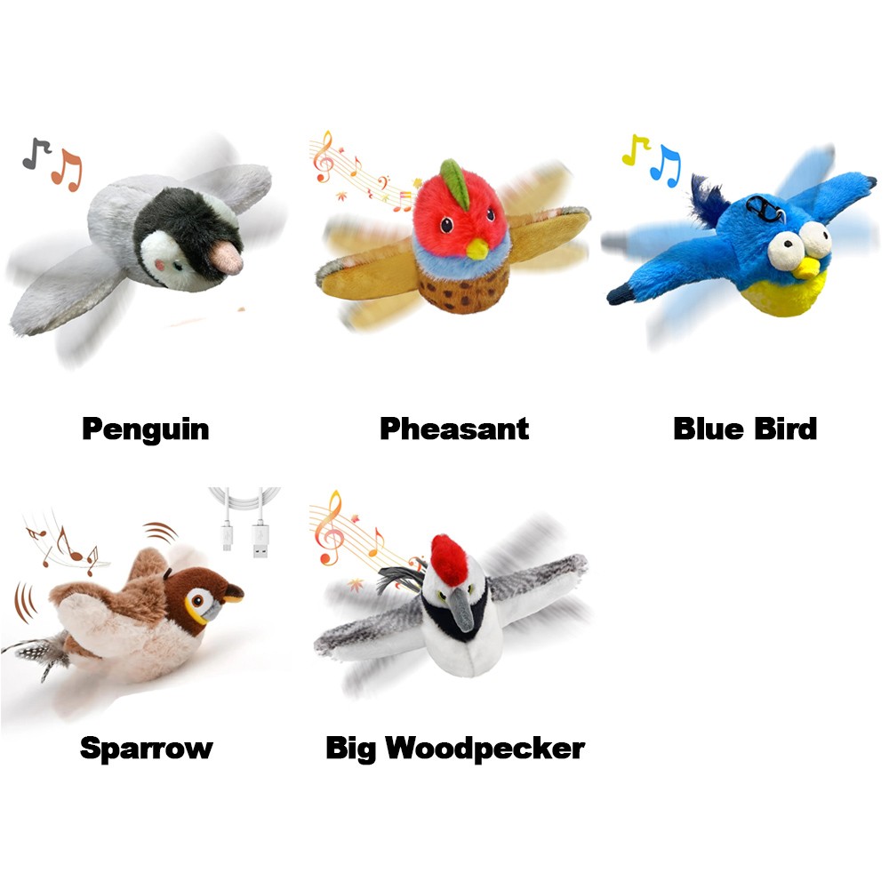 Interactive Cat Toys Rechargeable Flying Bird Cat Toy Chirping Flapping Bird(no Flying) Can Add Catnip