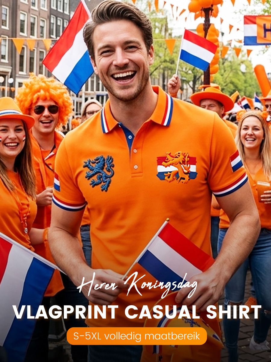 Retro Nederlandse Koningsdag Vlag Casual Poloshirt