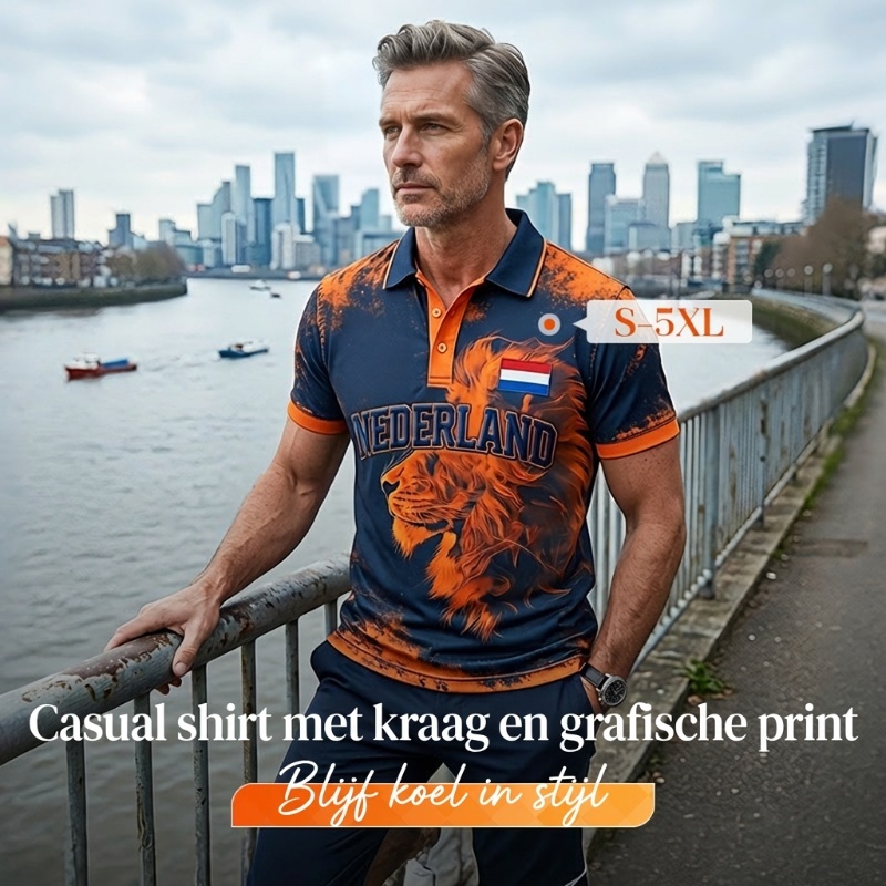 [Copy]Herenpolo met korte mouwen en print met Koningsdag-thema