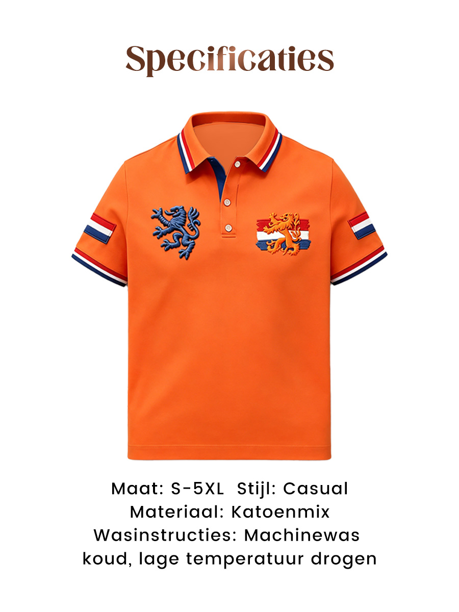 Retro Nederlandse Koningsdag Vlag Casual Poloshirt