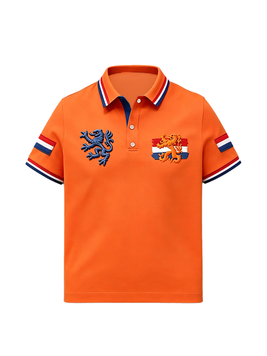 Retro Nederlandse Koningsdag Vlag Casual Poloshirt