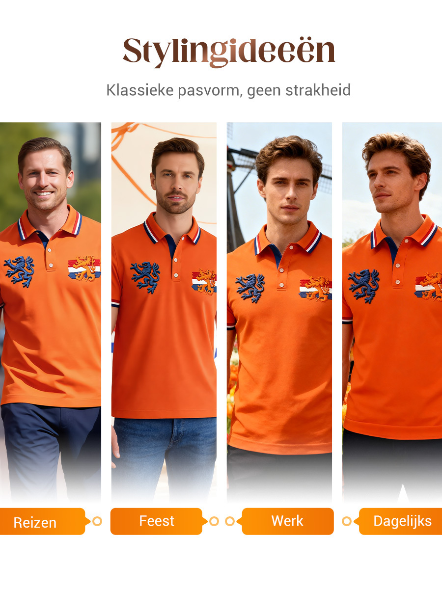 Retro Nederlandse Koningsdag Vlag Casual Poloshirt
