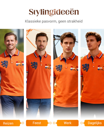 Retro Nederlandse Koningsdag Vlag Casual Poloshirt