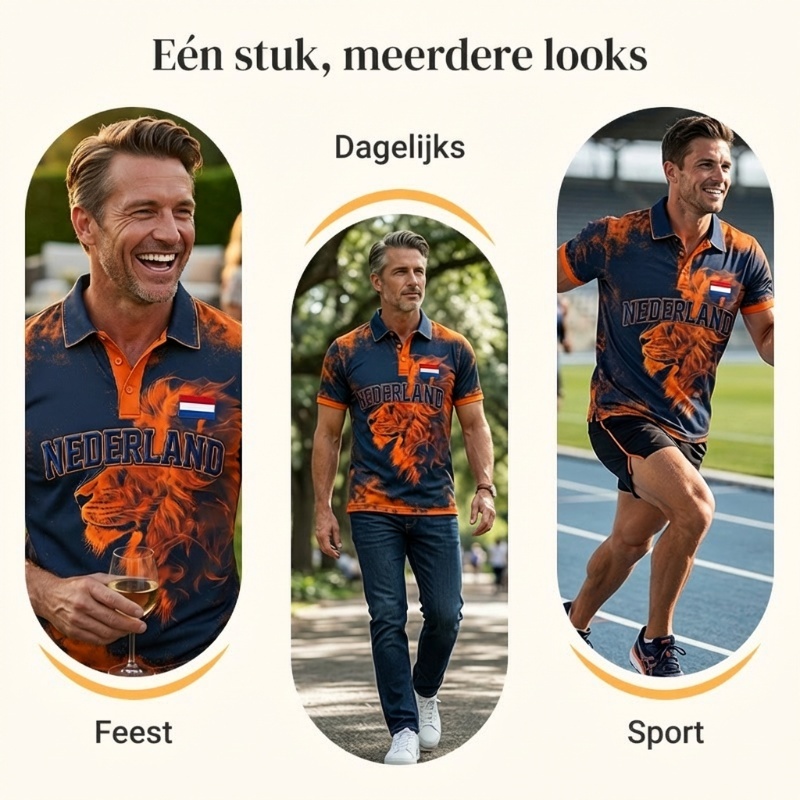 [Copy]Herenpolo met korte mouwen en print met Koningsdag-thema