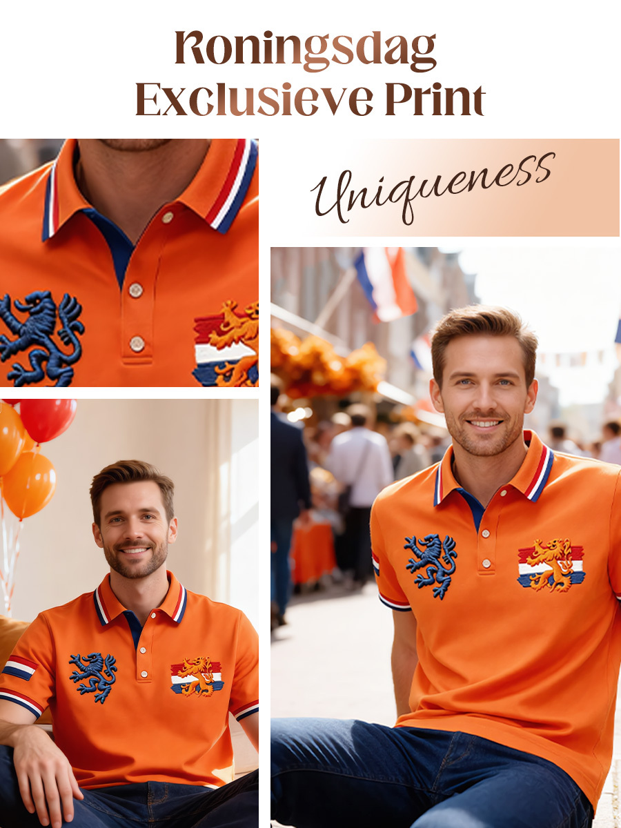 Retro Nederlandse Koningsdag Vlag Casual Poloshirt