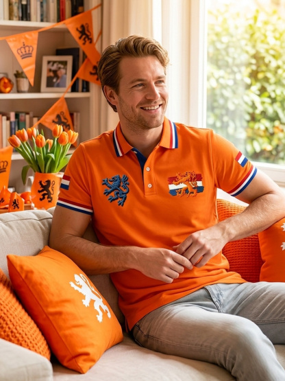 Retro Nederlandse Koningsdag Vlag Casual Poloshirt