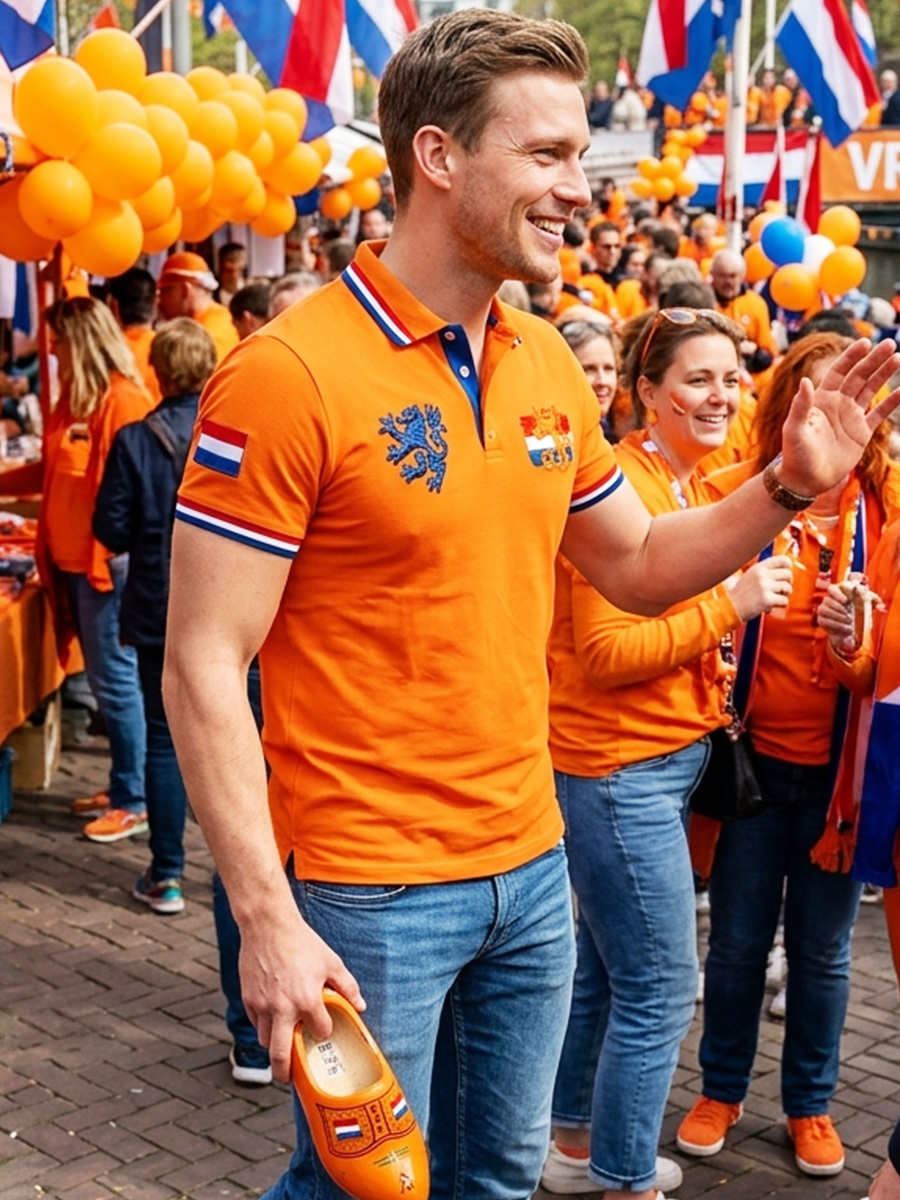Retro Nederlandse Koningsdag Vlag Casual Poloshirt