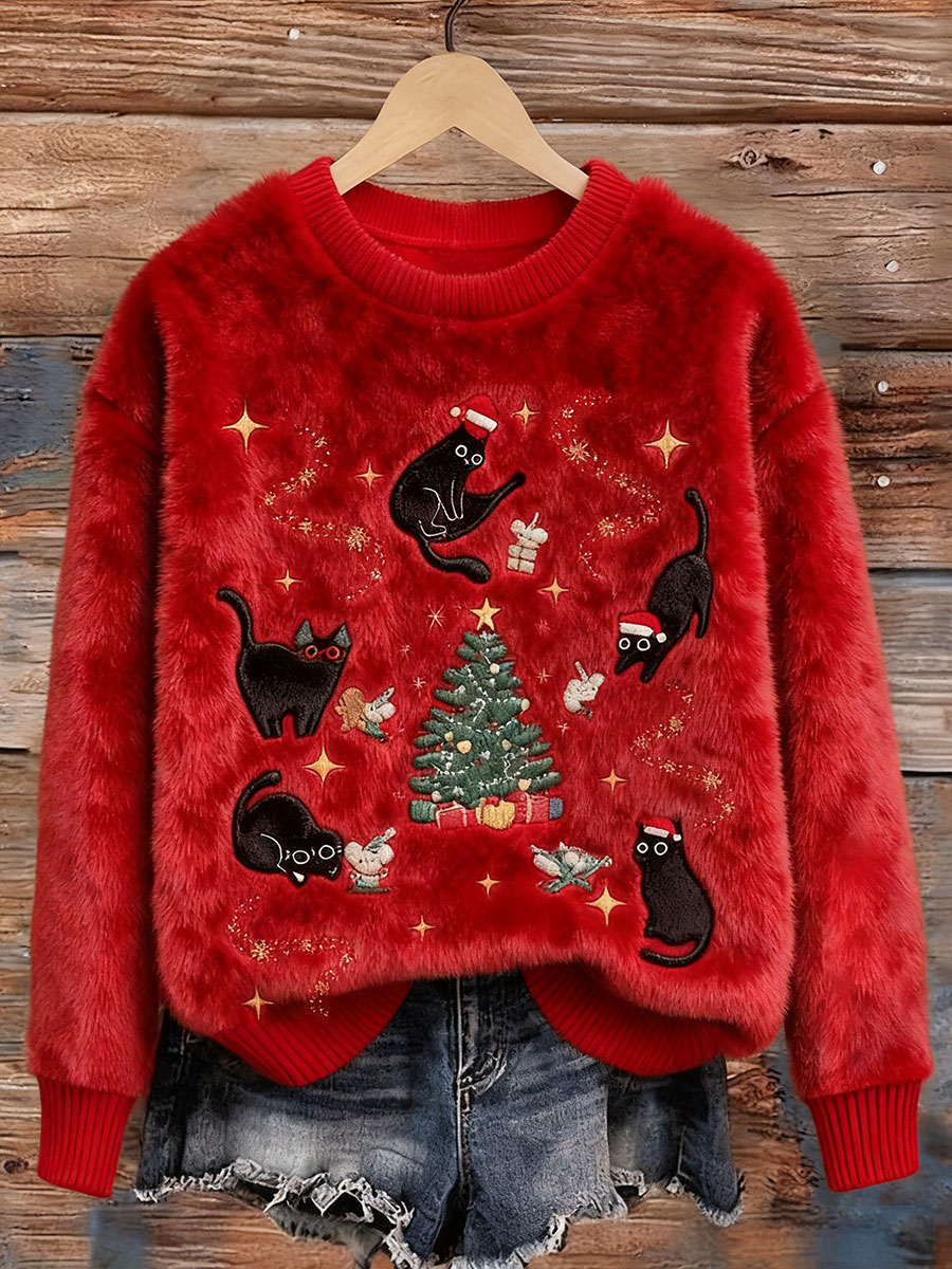 Dames kerst zwarte katten sweatshirts