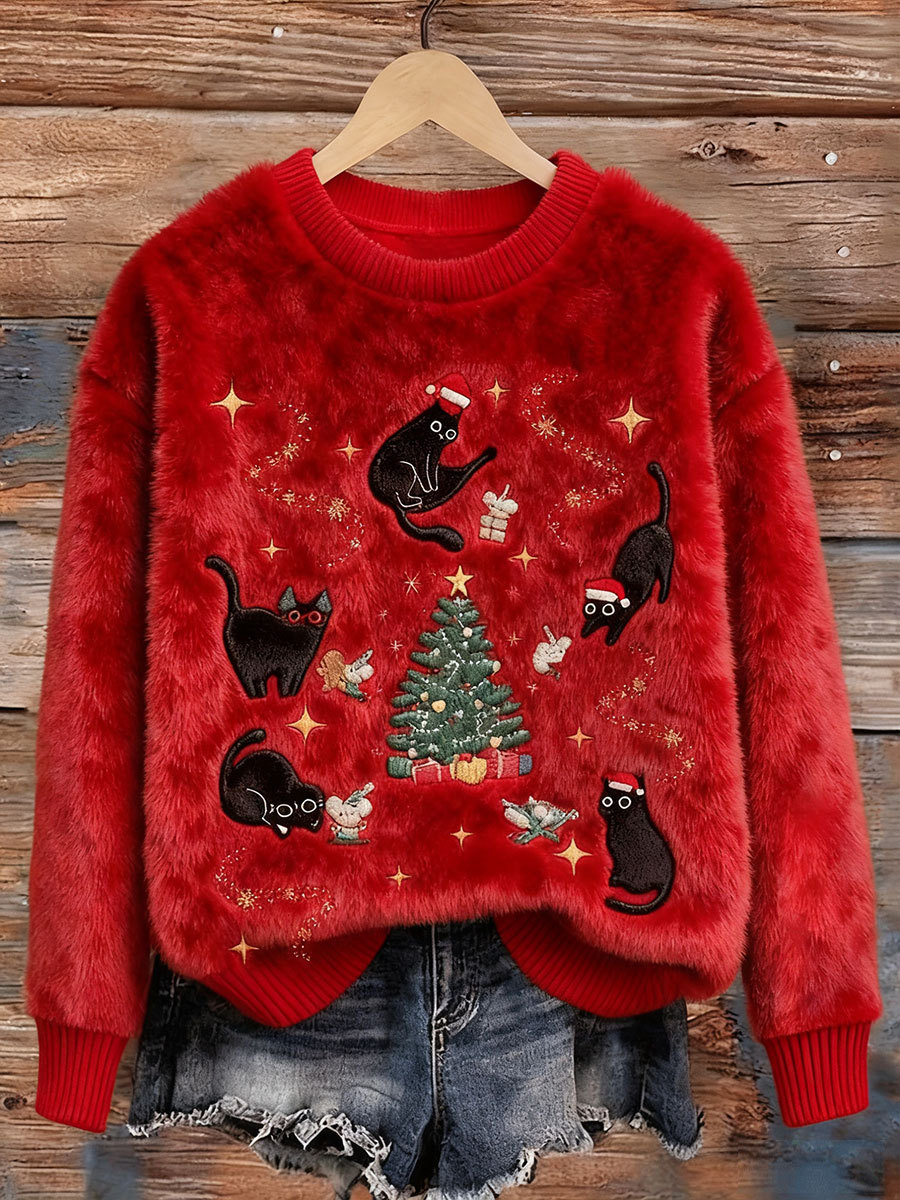 Dames kerst zwarte katten sweatshirts