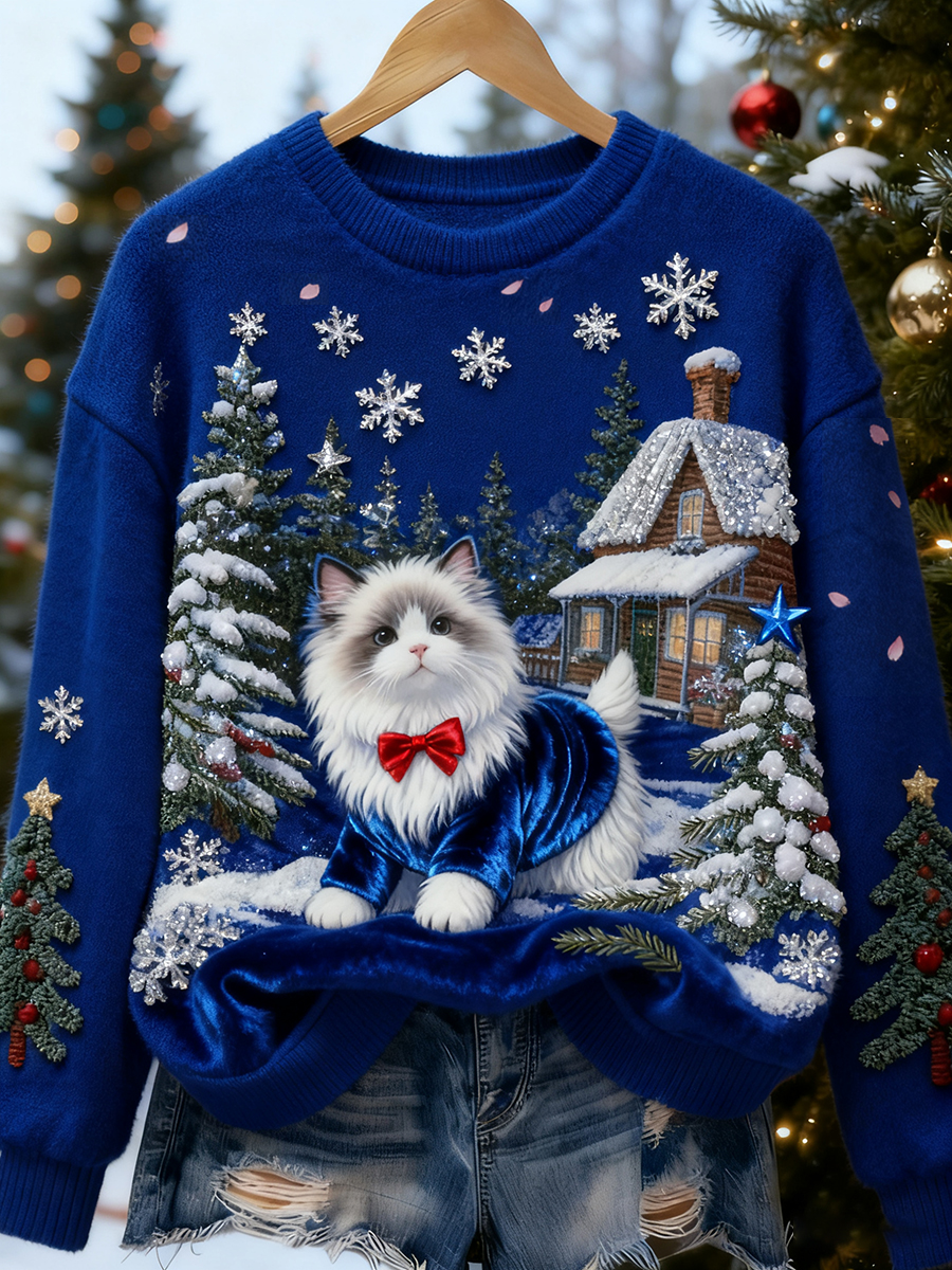 Dames retro dier kerst kunst print casual flanellen top