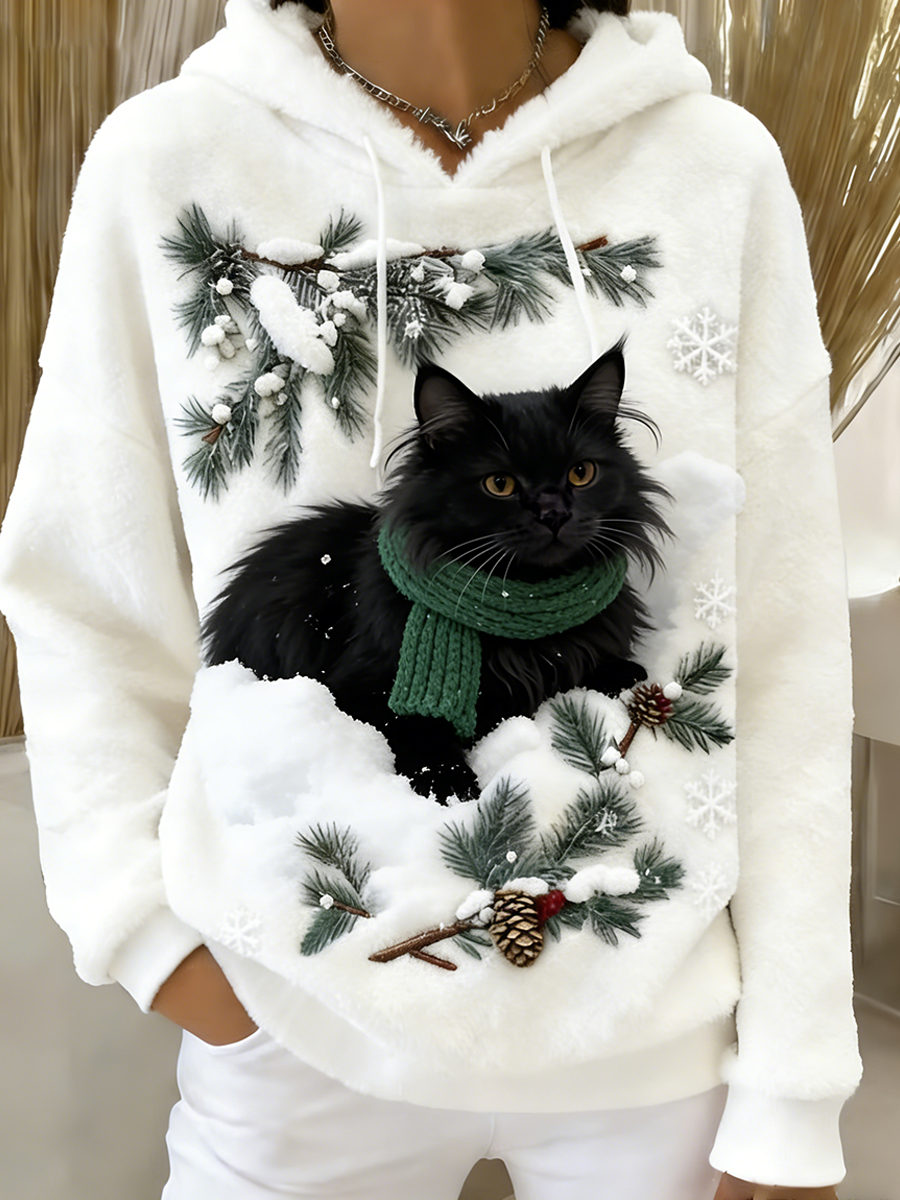 Comfortabele flanellen sweatshirt met capuchon voor dames met dieren