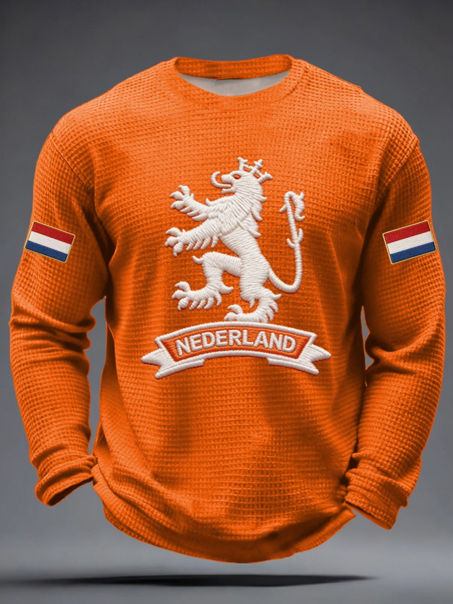 Heren Koningsdag Wafel T-shirt met lange mouwen