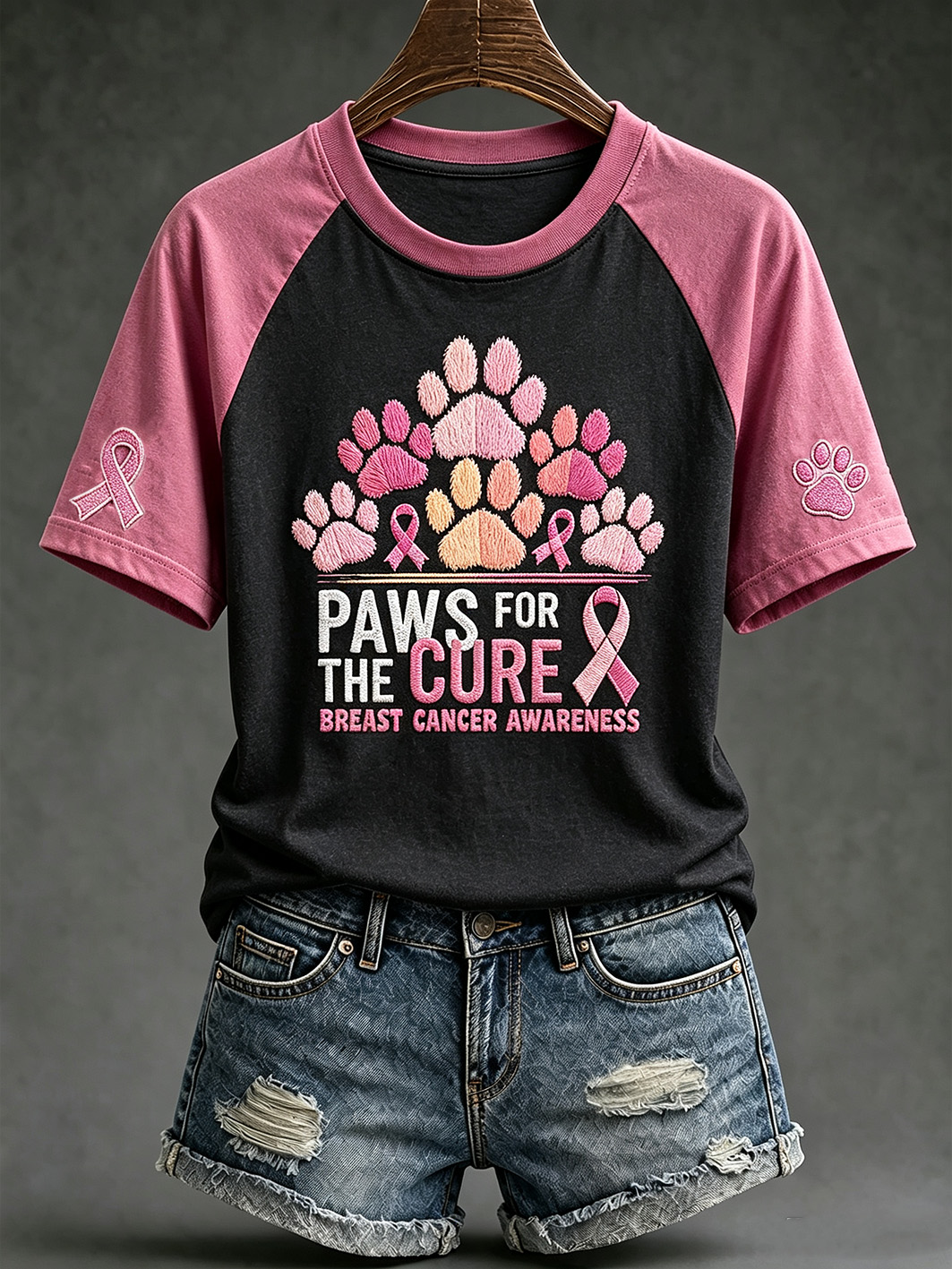 Vrouwenthema voor borstkanker Paws For slogan schattige hondenprint casual T-shirt met korte mouwen