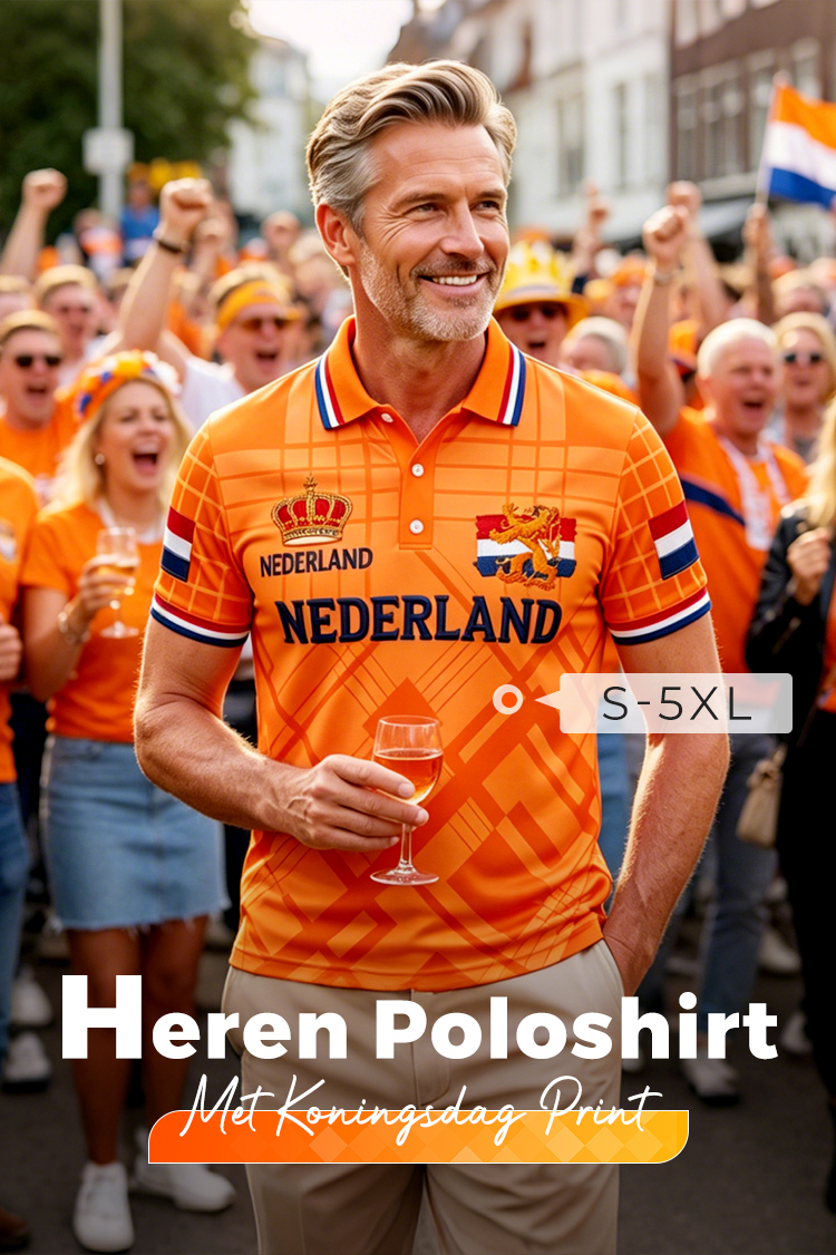Poloshirt met koningsdagprint voor heren