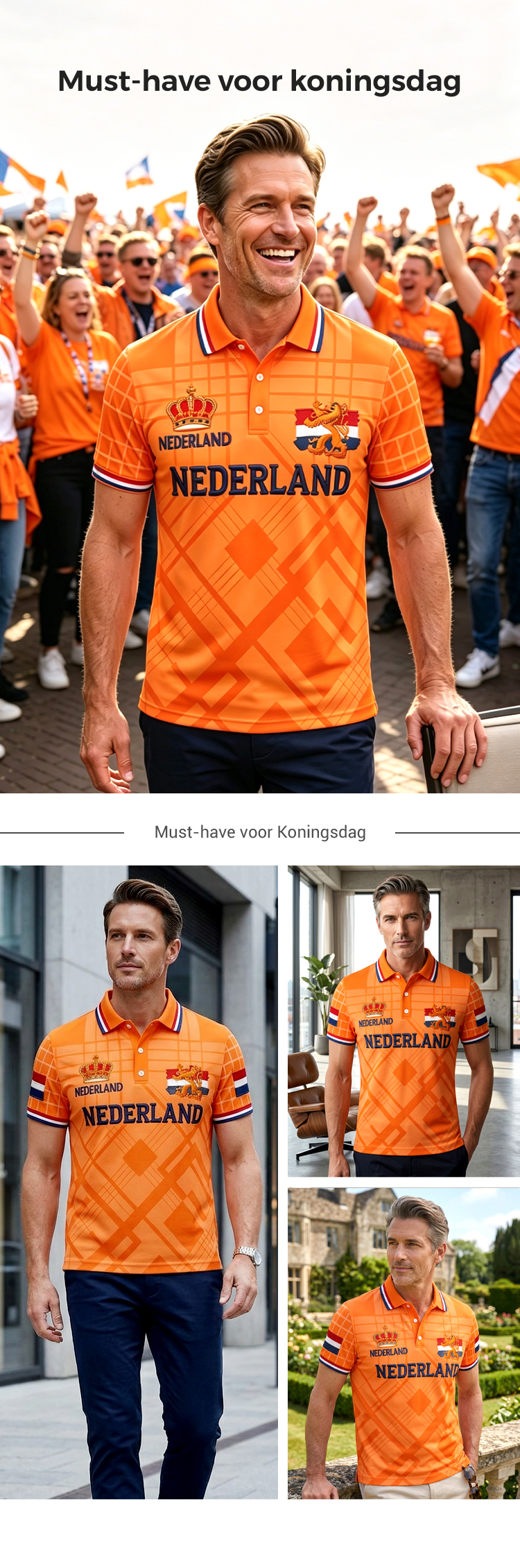 Poloshirt met koningsdagprint voor heren