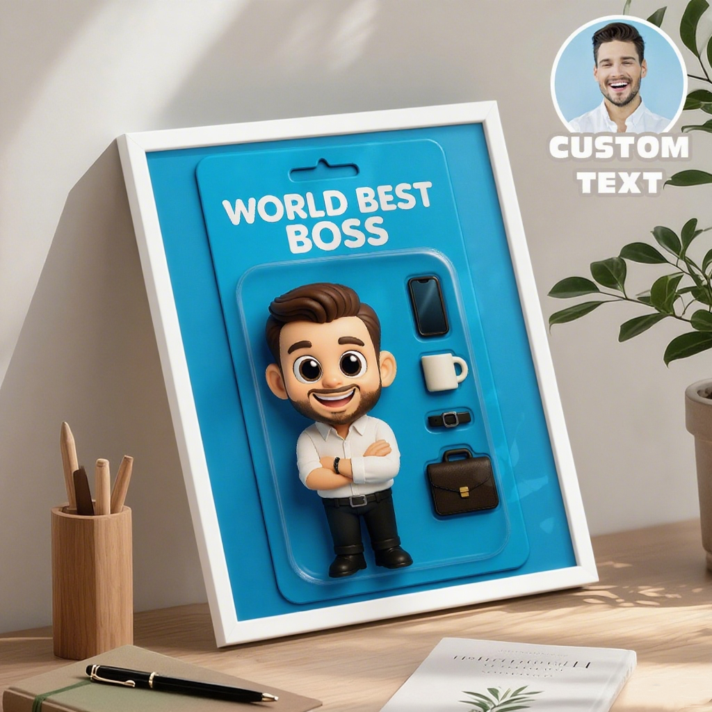 Boss Day Gifts Custom Photo Frame with Text Toy Box Art Frame for Best Boss Personazlied Action Figure Frame