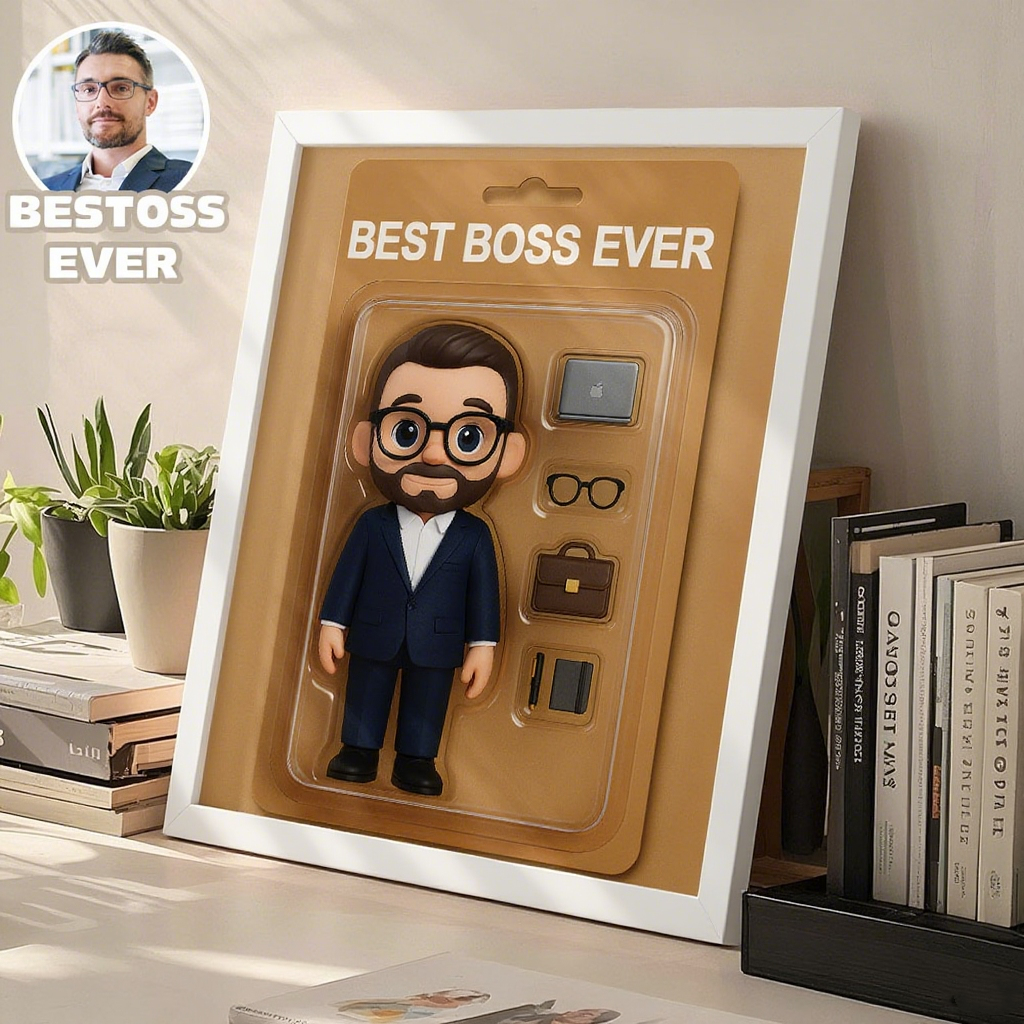 Boss Day Gifts Custom Toy Box Art Frame Best Boss Ever Personazlied Cartoon Frame Custom Action Figure Frame