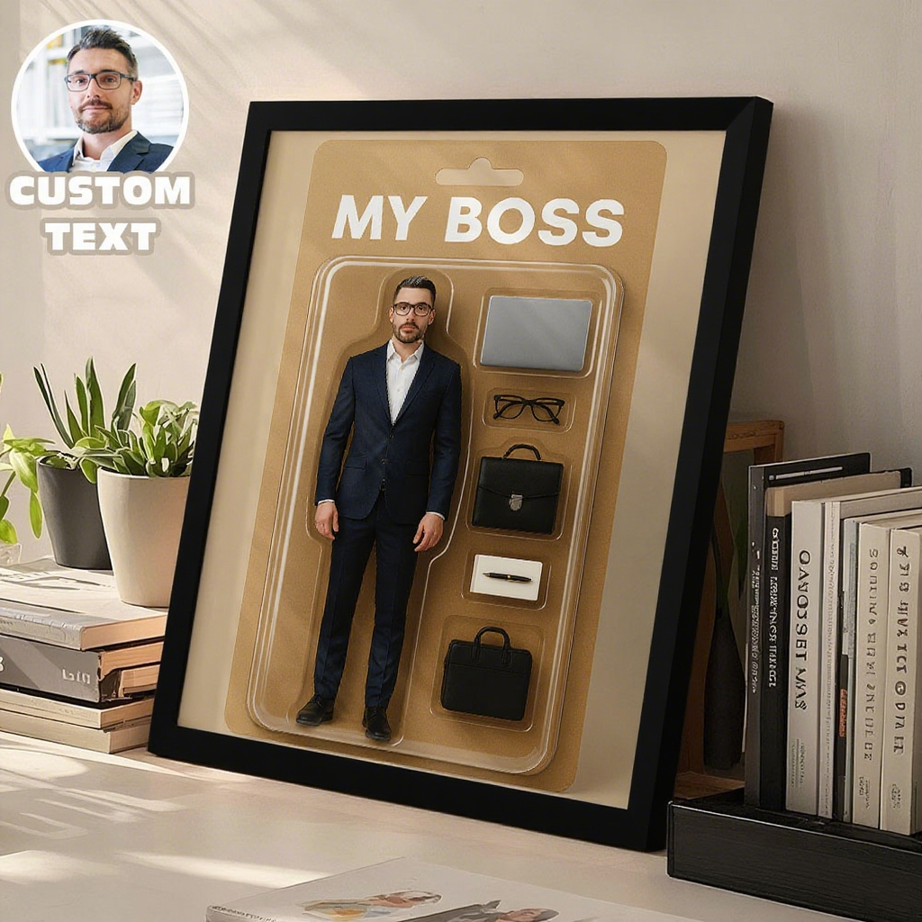 Custom Action Figure Portrait Flat Printed Photo Art Personalized Wooden Frame Gift for Couple Family Birthday Anniversary