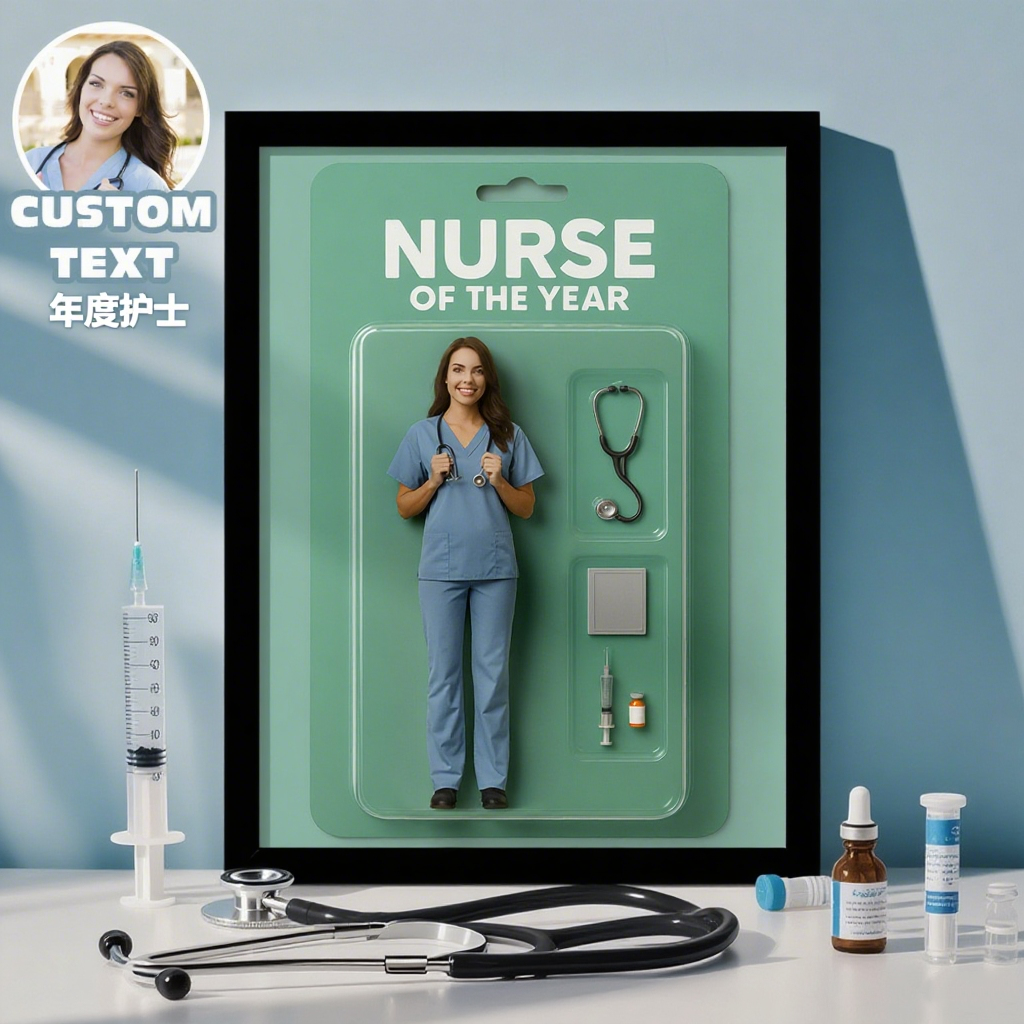 Custom Action Figure Portrait Personalized Flat Printed Photo Art Wooden Frame Gift for Couple Family Birthday Anniversary