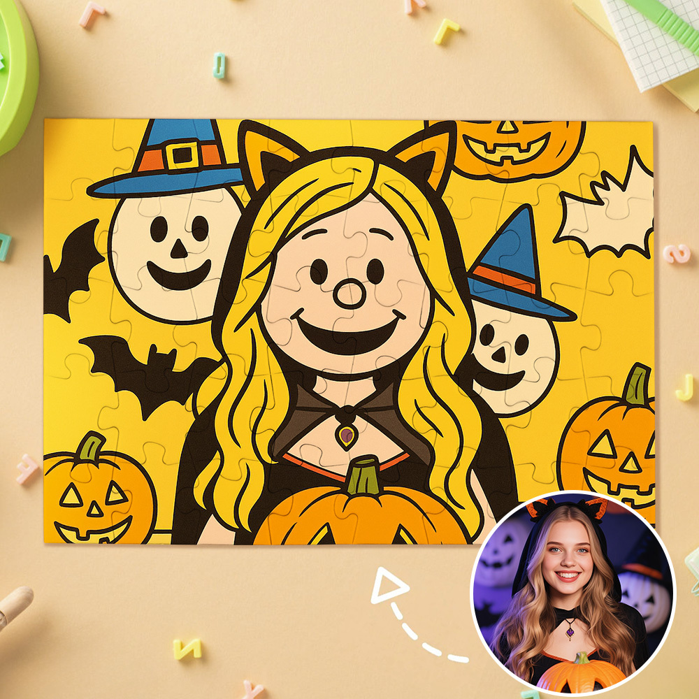 Custom Photo Puzzles Personalized Comic Cartoon Style Image Puzzles for Halloween