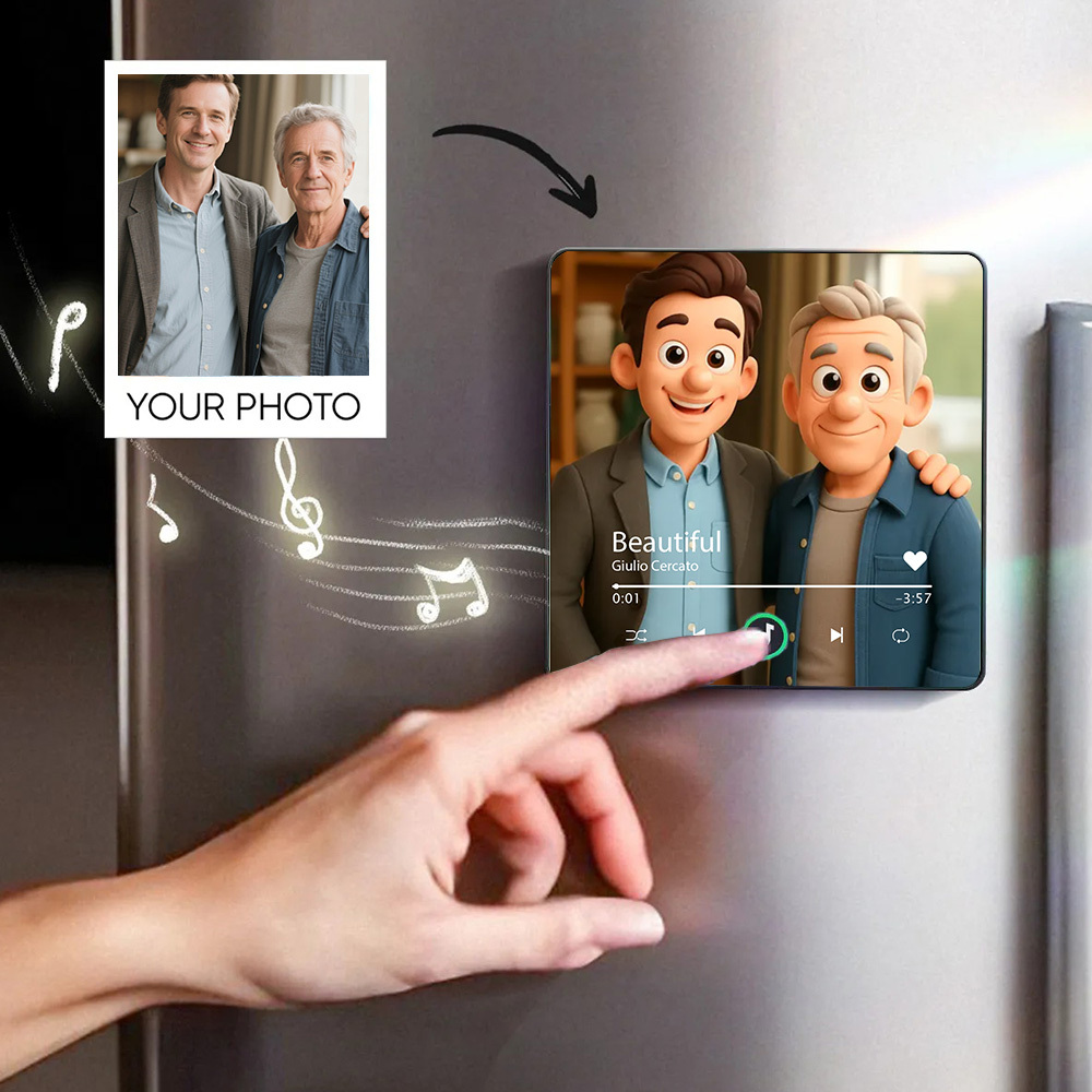 Customized Music Refrigerator Magnet Personalized 3D Cartoon Character Style Photo Frame Album Refrigerator Magnet Can Play Music Upgraded Version Color for Dad