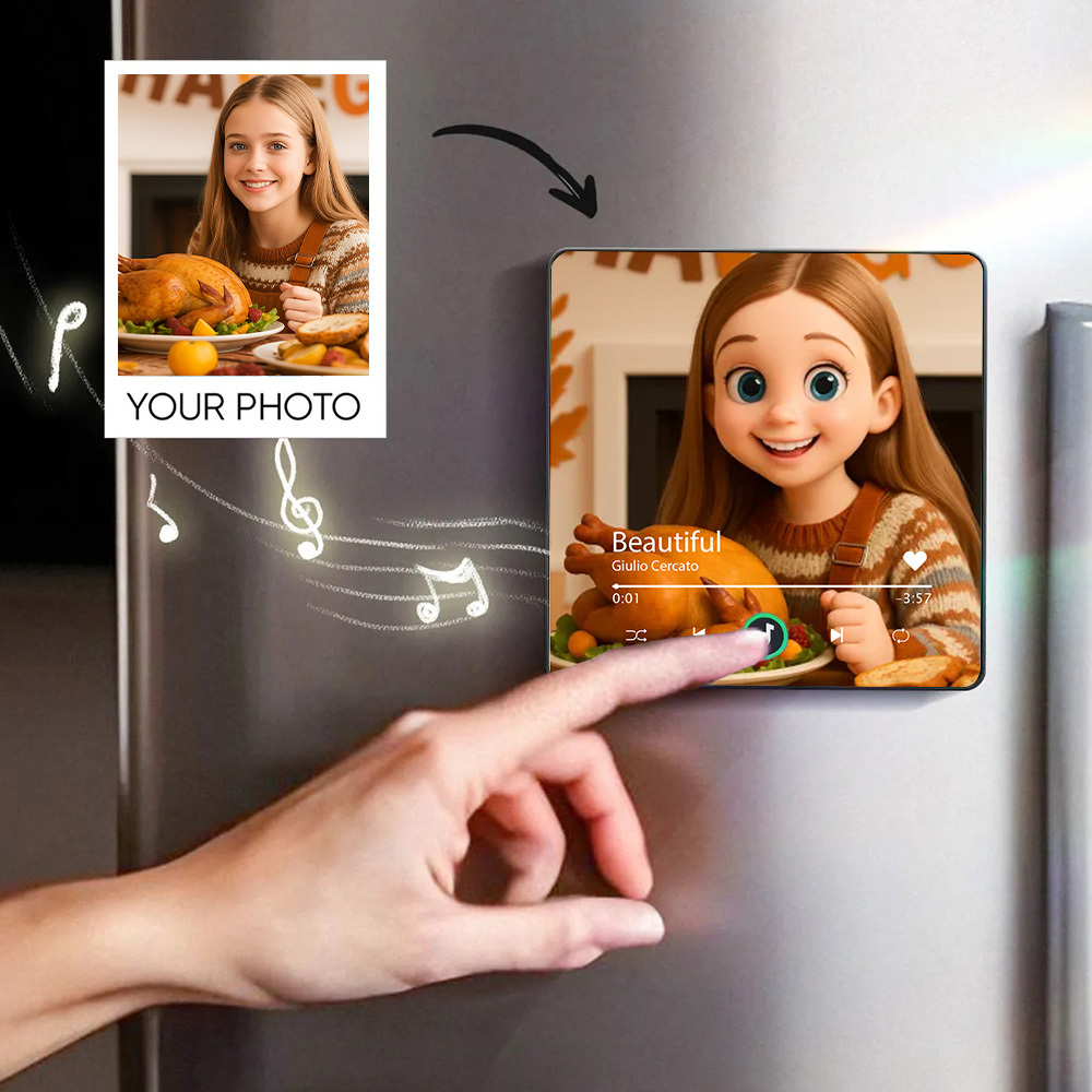 Customized Music Refrigerator Magnet Personalized 3D Cartoon Character Style Photo Frame Album Refrigerator Magnet Can Play Music Upgraded Version Color for Thanksgiving