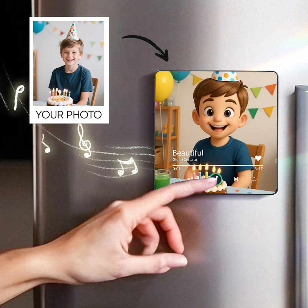 Customized Music Refrigerator Magnet Personalized 3D Cartoon Character Style Photo Frame Album Refrigerator Magnet Can Play Music Upgraded Version Color for Birthday
