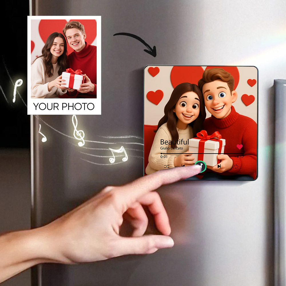 Customized Music Refrigerator Magnet Personalized 3D Cartoon Character Style Photo Frame Album Refrigerator Magnet Can Play Music Upgraded Version Color for Couple
