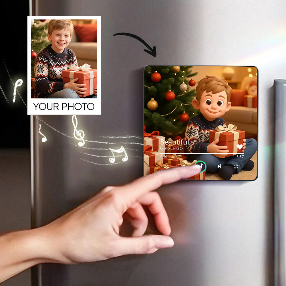 Customized Music Refrigerator Magnet Personalized 3D Cartoon Character Style Photo Frame Album Refrigerator Magnet Can Play Music Upgraded Version Color Gift for Christmas