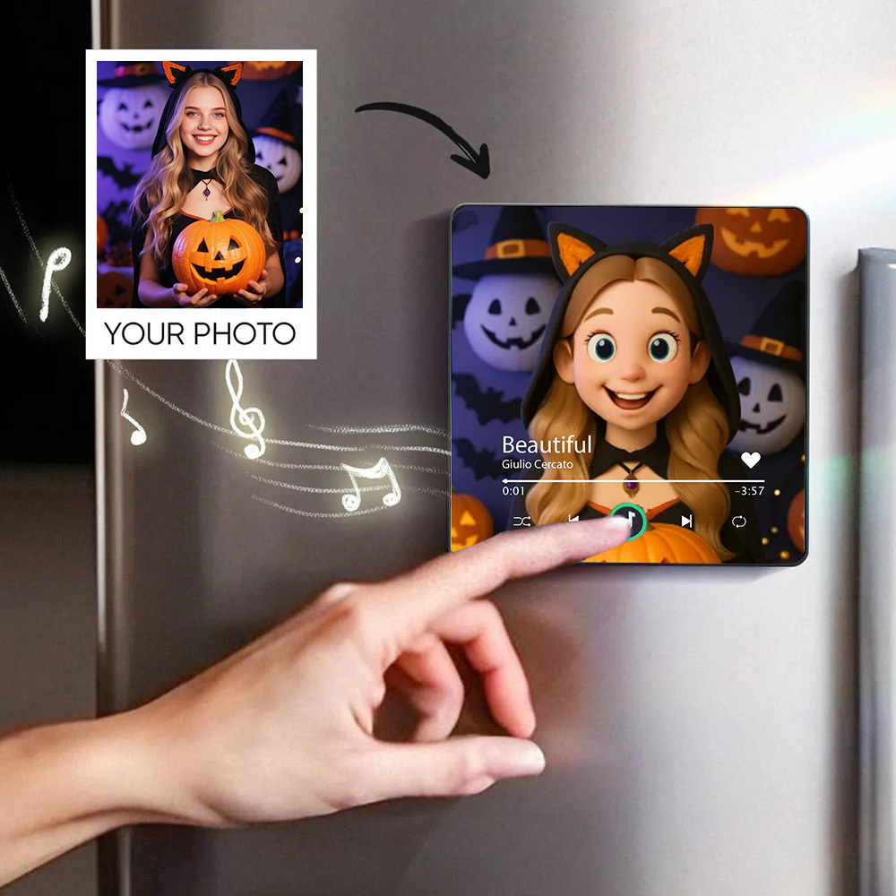 Customized Music Refrigerator Magnet Personalized 3D Cartoon Character Style Photo Frame Album Refrigerator Magnet Can Play Music Upgraded Version Color Gift for Halloween