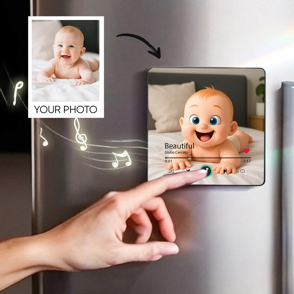 Customized Music Refrigerator Magnet Personalized 3D Cartoon Character Style Photo Frame Album Refrigerator Magnet Can Play Music Upgraded Version Color Gift for Baby