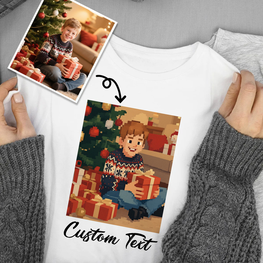Custom Cartoon Style Photo T-Shirt Personalized Anime Portrait Tshirt with Custom Text Gift for Birthday